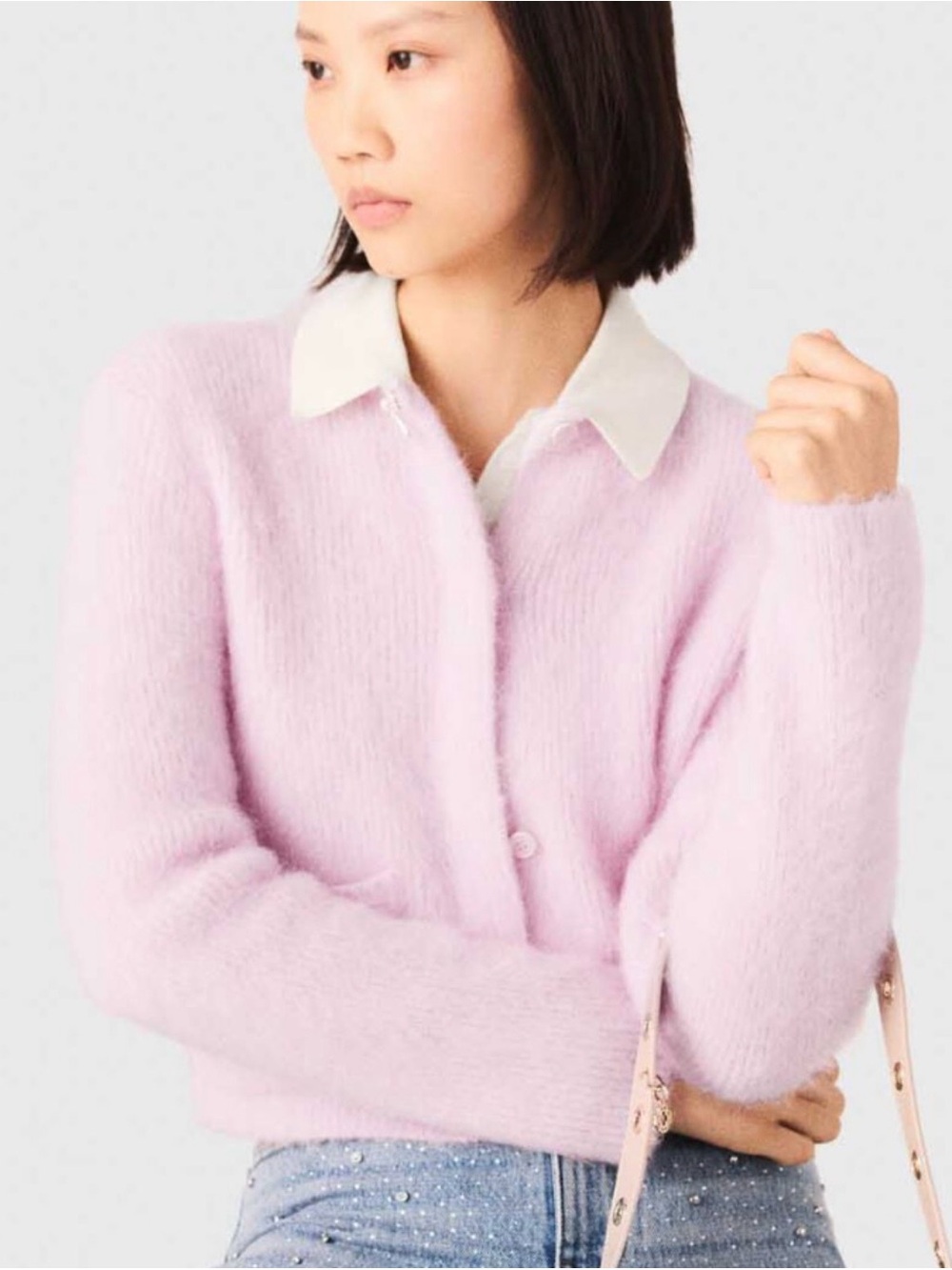 Maje MeudSoft Lilac Fuzzy Button-Up Sweater